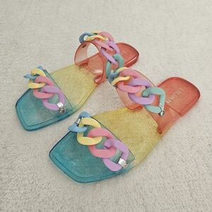 NEW Colorful Sandals Slides Size 9 Pastel Rainbow Jelly Transparent Summer